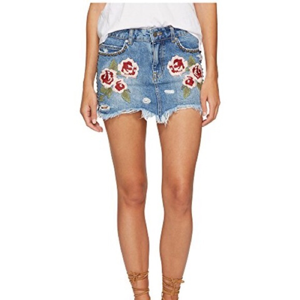 NWOT Free People Flower Denim Skirt